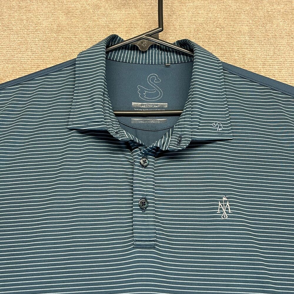 Swannies Performance Polo Shirt Men's Medium Green Striped Maple Chase Golf Logo
